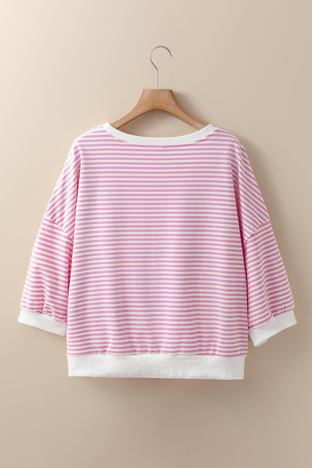 Pink Striped 3/4 Sleeve Drop Shoulder Top