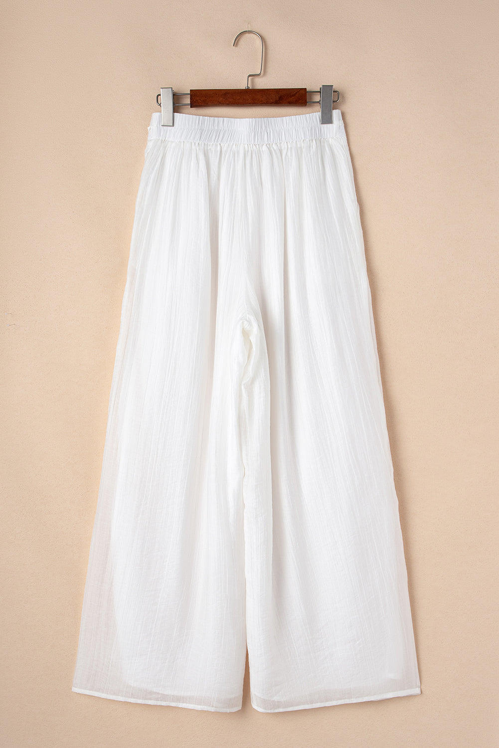 White Casual Tie Waist Pleated Wide Leg Pants